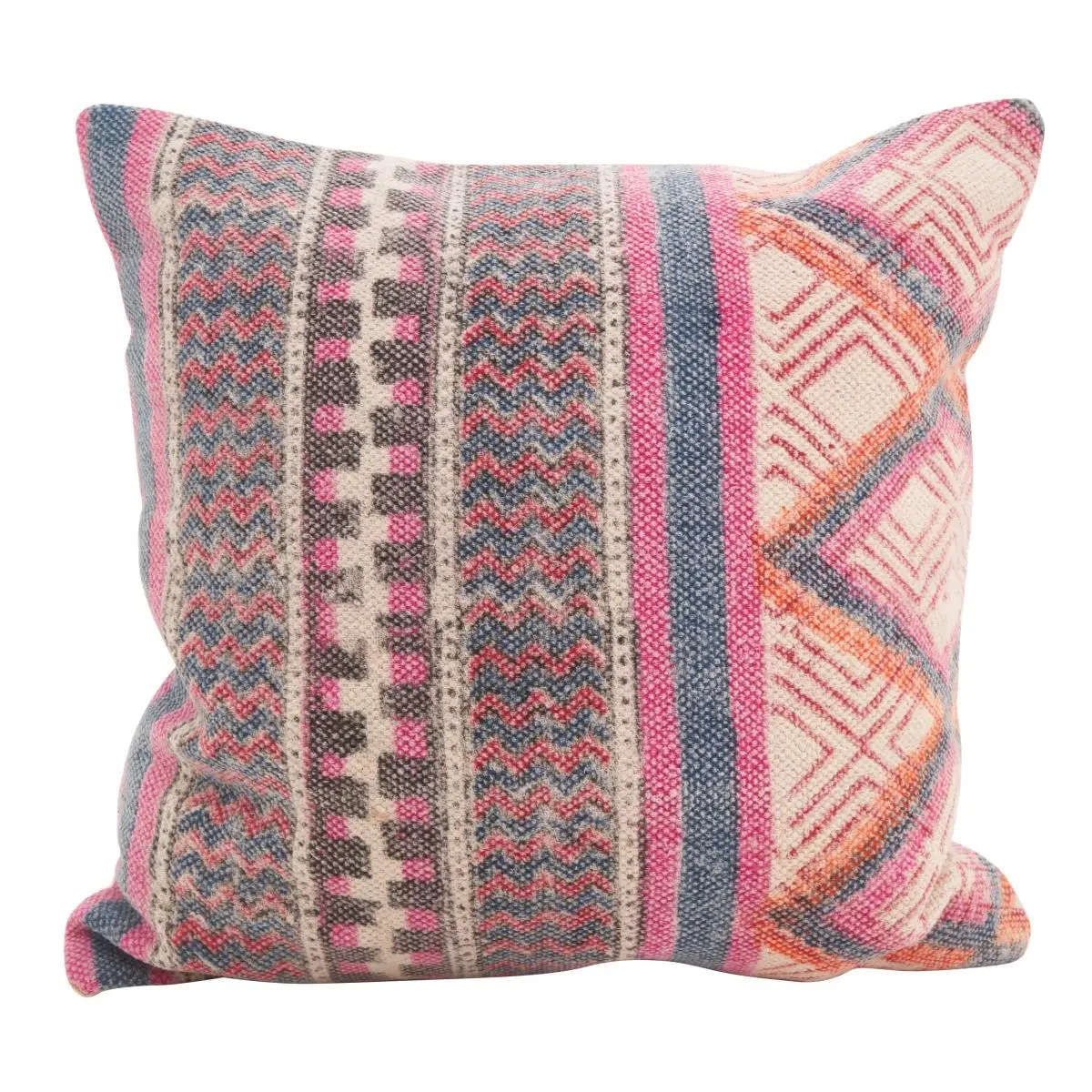 212 MAIN 18 in. Square Down-Filled Throw Pillow - Cotton Mix, Bohemian Home Decor, Multi-Color Broderie Design, Lived-In Vibe, Washable Square Cushion, Washable Cushion