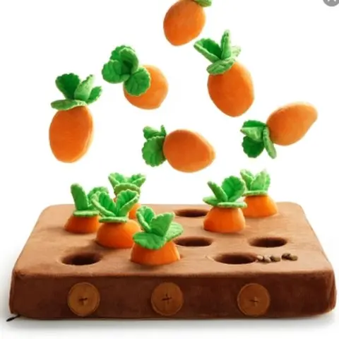 Nocciola 12-Piece Plush Fabric Carrot Fruit Dog Toy Set, Interactive Food Dispensing Farm, Hidden Squeakers, Mental Stimulation, Hide and Seek Fun for Small/Medium Dogs