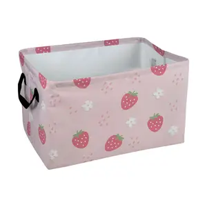 Cute Strawberry Floral Pattern Storage Baskets Storage Boxes Home Decor Storage Clothes Organization And Storage Home Decor Storage Holiday Gifts, Shelf Baskets, Organizer for Clothes, Toys, Books, Pet Lovers Home Decor, Laundry Basket