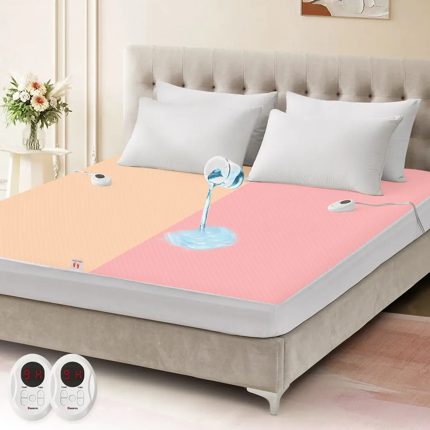 Waterproof Heated Mattress Pad, ETL Certified Bed Warmer with Memory Function 9 Heat Settings, 1-12 Hours Auto Off Deep Pocket, Machine Washable, White Queen