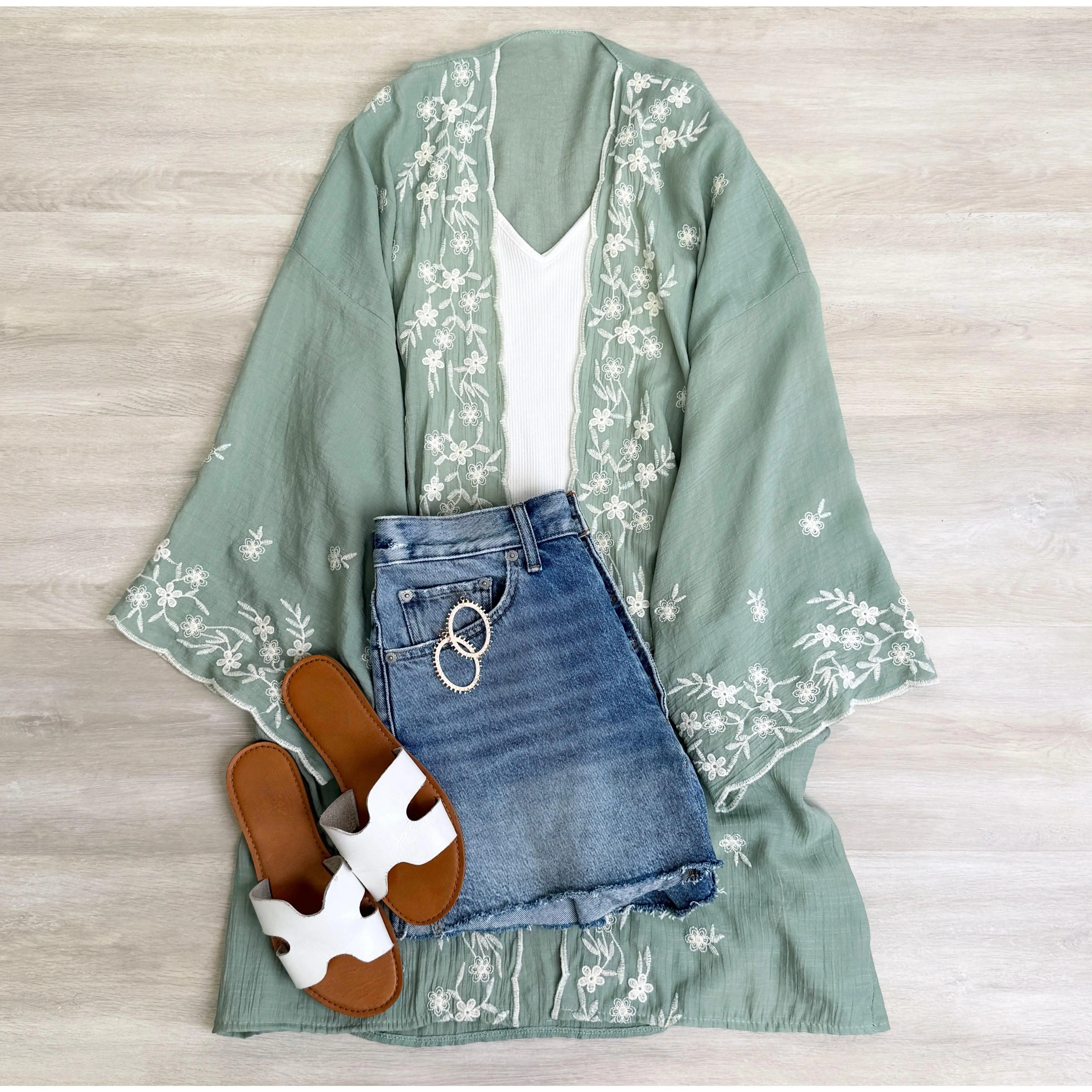 Denise  Floral Embroidered Lightweight Kimono Cardigan