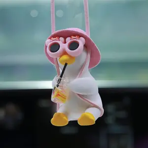 Cute Hanging Car Decoration for Summer, Cool Swinging Duck Car Decor Rearview Mirror Hanging Pendant, Cars Stuff, Cute Car Accessories, Girly Car Accessories, Pink, Yellow, Car Interior Accessory, Car Supplies for Girls