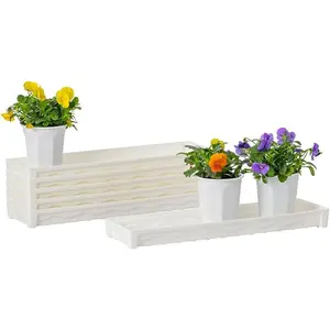 6 Pack 16.20 Inch White Plastic Decorative Rectangular Planter Pot Saucer Drip Tray with Removable Drain Plug for Windowsill, Shelf, Tabletop, Kitchen, Balcony, Small Potted Plant