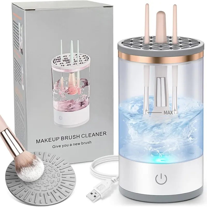 Electric Makeup Brush Cleaner withUniversal Silicone Cap, USB Charging CosmeticCleansing Makeup Brush Cleaning Tool, MakeupBrushes Cleaner, Makeup Brush Washer,Professional Makeup Tools for Women