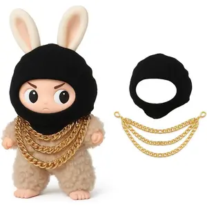 2026 New 17cm Doll Fashion Clothes Set: Black Head Cover, Three-Layer Gold Necklace - Funny Outfits & Accessories for Unique Style (Doll Not Included)