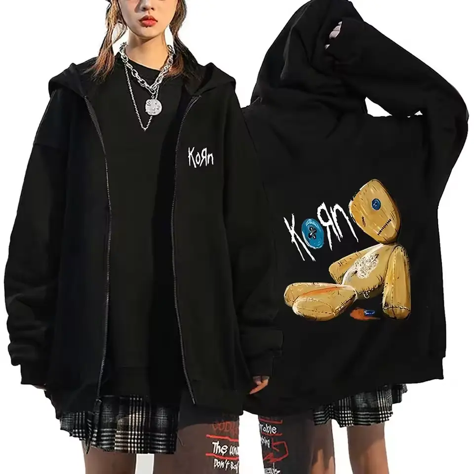 Korn Rock Hoodies WORLD TOUR Zipper Sweatshirts Korn Rock Metal Zip Up, Graphic Zip Up Hoodie, Unisex Full Zip Sweatshirt, Casual Streetwear