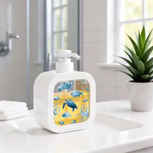 Decorative Marine Life Pattern Moisturizing Hand Soap Pump Bottle, Refillable Kitchen & Bathroom Soap Dispenser, Elegant Watercolor Sea Creatures (Turtles, Fish, Octopuses) Design, Home & Office Liquid Container, Easy to Clean