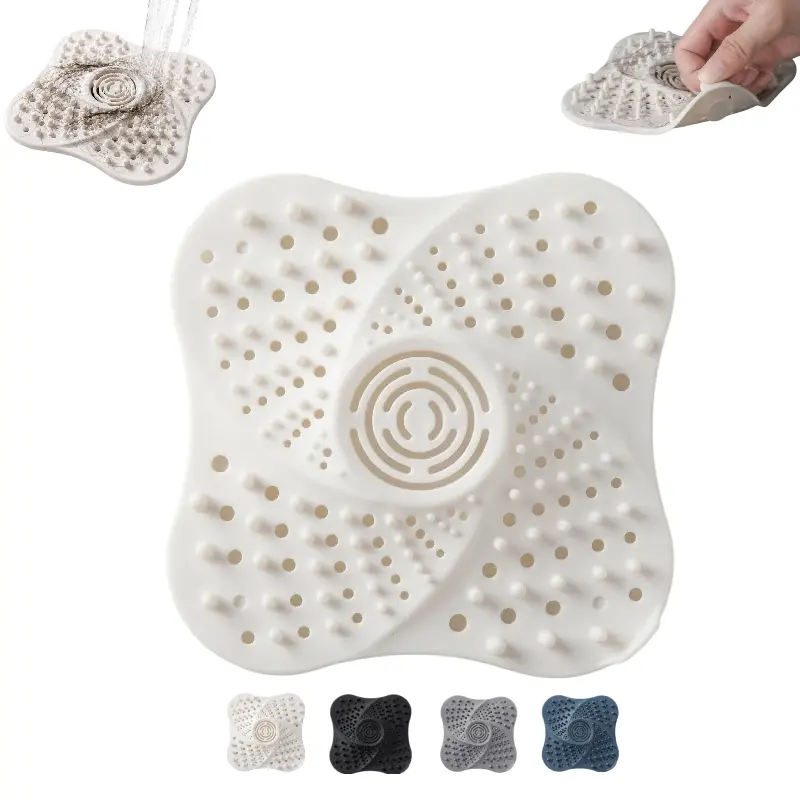 Silicone Drain Hair Catcher with Suction Cup, Anti-Clog Shower & Sink Strainer, Bug Blocker Drain Cover, Easy Clean Hair Stopper for Bathroom Tub Kitchen (Black/White/Grey/Navy)