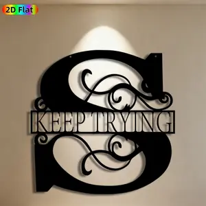1pc Scrollwork & Typography Metal Wall Art, Inspirational "Keep Trying" Statue Mural, Ideal Gift for New Year, Easter, Motivation Decor Enthusiasts, Perfect for Home Wall & Garden Fence, Uplifting Statement Art for Encouragement Seekers