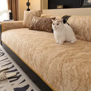 1pc Luxury Golden-Embossed Chenille Couch Cover Premium Non-Slip Sofa Cover for 1/2/3/4-Seater Couches | All-Season Furniture Protector | Elegant Living Room Decor Sofa Couch Covers