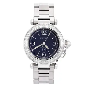 Cartier Pasha W31047M7 Stainless Steel Watch - Custom Diamond Bezel & Navy Dial WHP037363