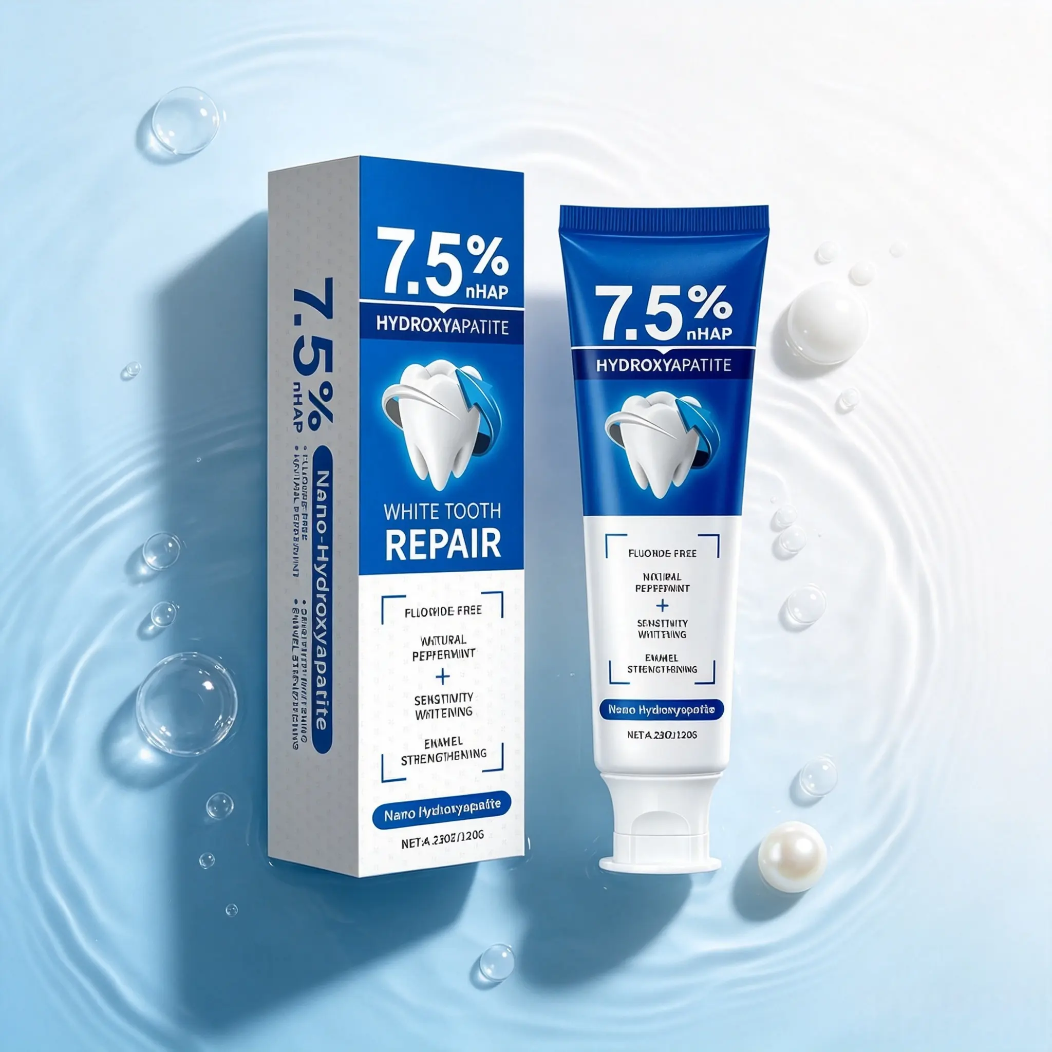 7.5% Nano Hydroxyapatite Fluoride-Free Toothpaste, Deep Enamel Repair & Gentle Teeth Whitening, Long-Lasting Fresh Mint Breath, 4.23oz Oral Care for Sensitive Teeth