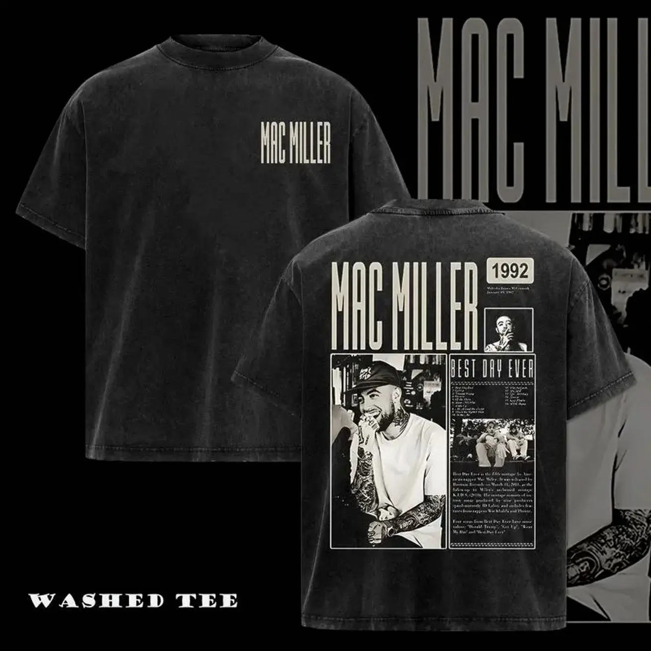 Vintage style Rapper Mac Miller 2 side t-shirt ,Retro 90s hiphop Graphic Tees, Rapper Shirt, Vintage washed tee Graphic Rap Tee, Vintage Y2K, Unisex Cotton T-shirt,Hoodie Graphic Tees, Streetwear Gift For Him & Woman 9F3
