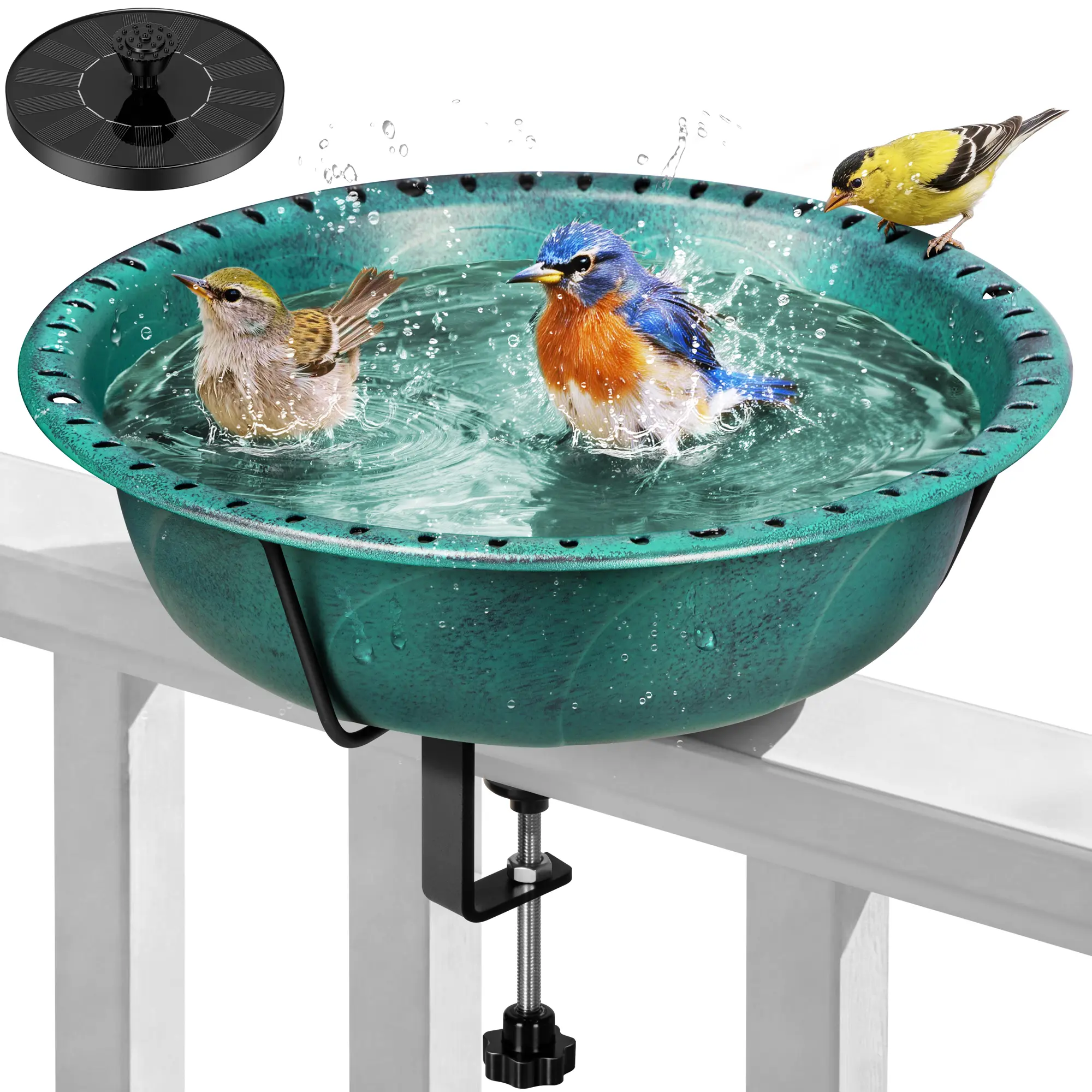 Green Bird Bath with Solar Fountain