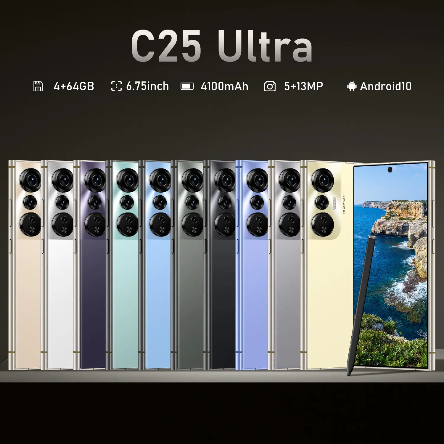 C25 Ultra Smartphone 4GB RAM 64GB ROM, 50mp + 13mp Cameras
