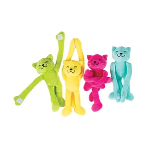 Long Arm Green, Yellow, Pink & Blue Stuffed Cats - 12 Pc.