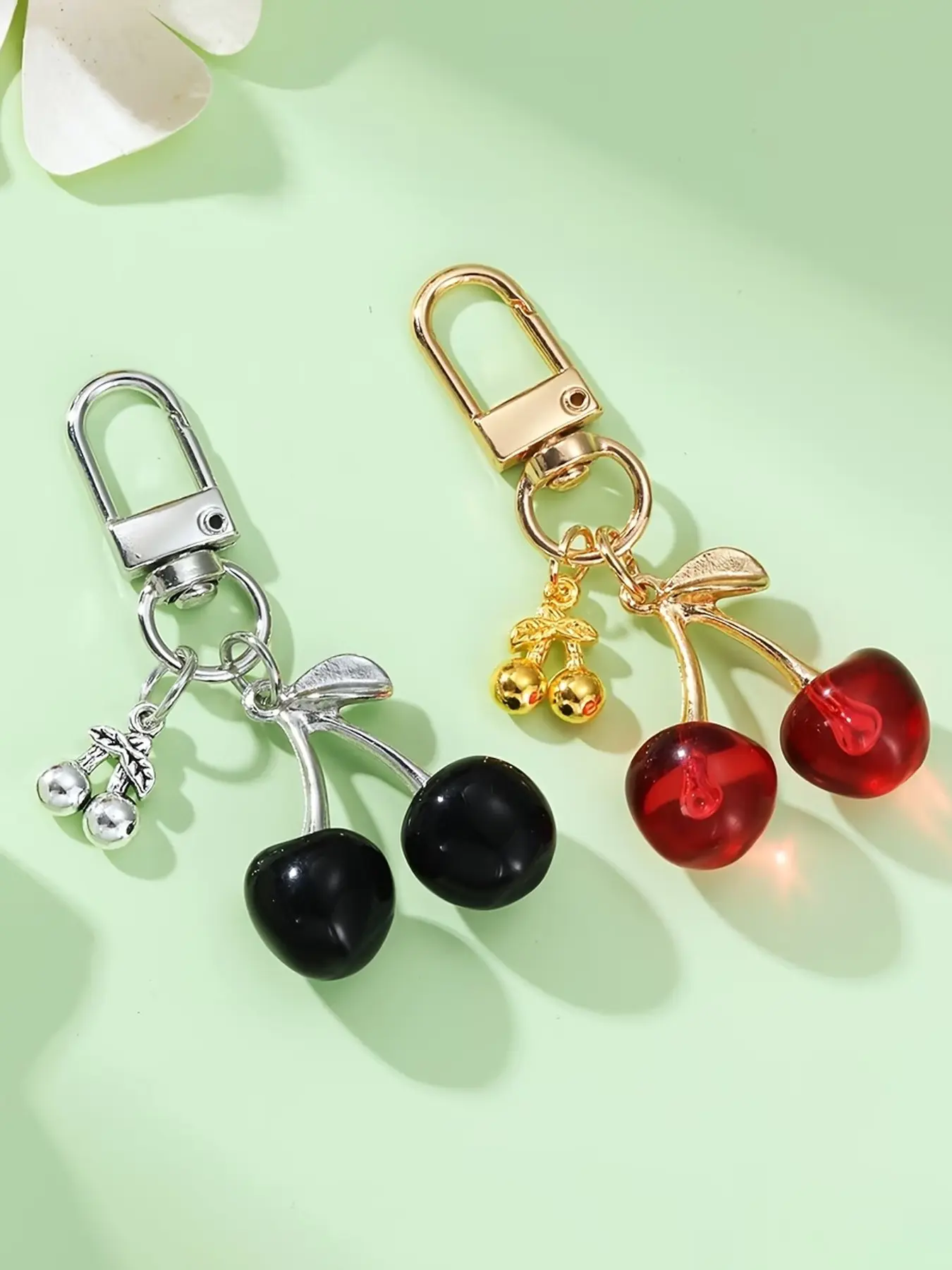 1pc Y2K Cherry Keychain - Zinc Alloy Mini Cherry Charm Keyring with Black & Red Glossy Accents, Decorative Bag Charm for Women, Purse Accessories, Keychain for Bags