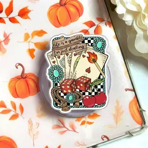 Retro Life Is A Gamble Magnetic Phone Grip Turquoise Western Aesthetic Magsafe Kickstand, Trendy Cowgirl Cowhide Style Gift For Her