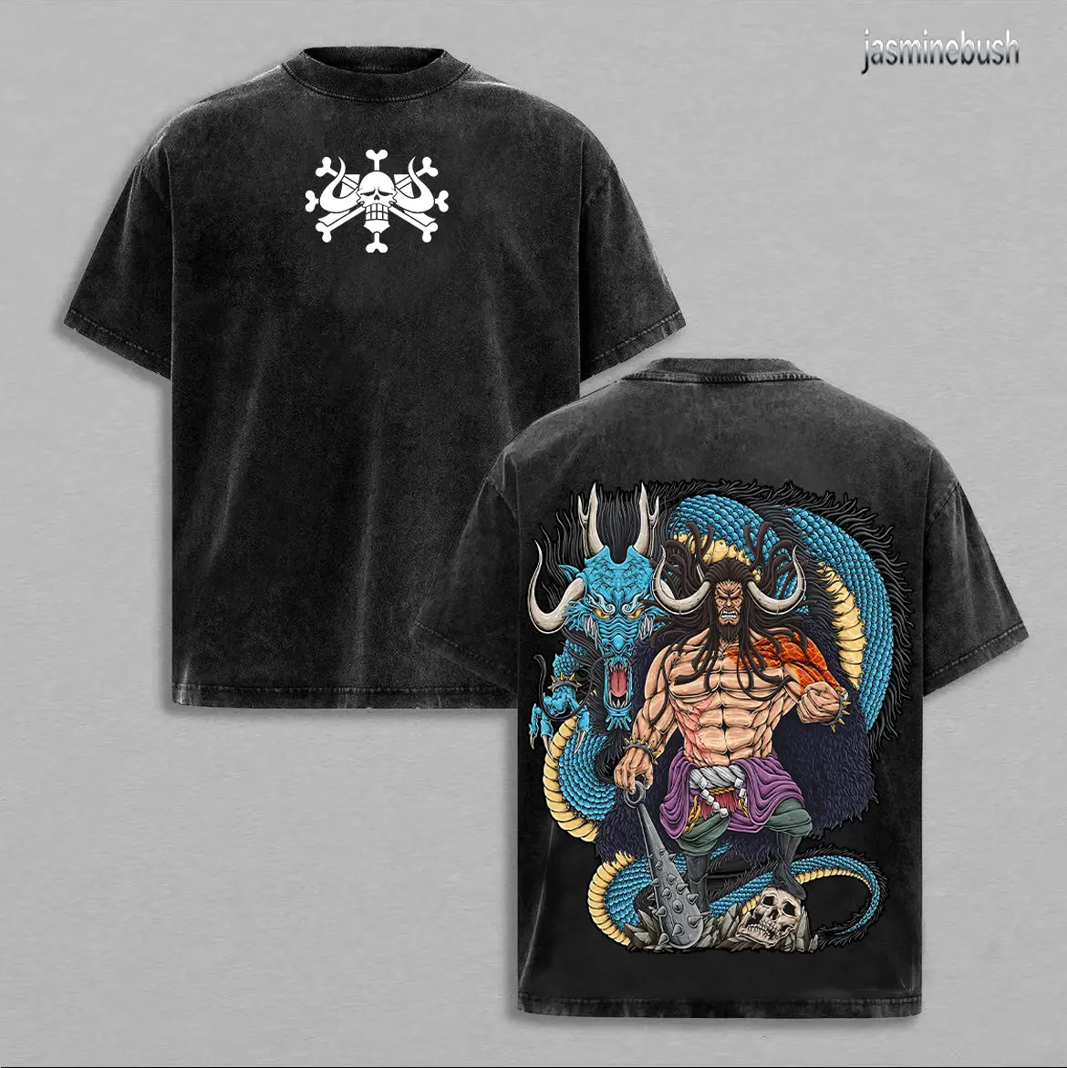 "The Beasts Pirates" Kaido - OP Anime Double Printed Vintage Washed Tee Unisex Oversize Anime Manga Washed Heavyweight Cotton T-shirt, Gift For Anime Fan, Anime Lover