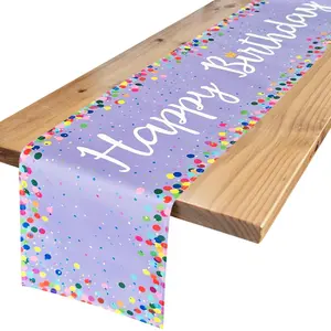 2D Flat Banner Happy Birthday Table Runner, Polka Dot Design, Perfect for Birthday Parties & Celebrations, Easy-To-Use Decorative Item