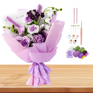 DIY Crochet Flower Bouquet Craft Kit with Step-by-Step Instructions & Complete Thread Supplies - Make Your Own Handmade Fabric Flowers for Home Decor, Wedding, Bouquets -  Gift