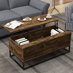 CANMOV Lift Top Coffee Table with Hidden Storage Compartment, Height Adjustable, Metal Frame, Taupe Wood, Side Table & Desk