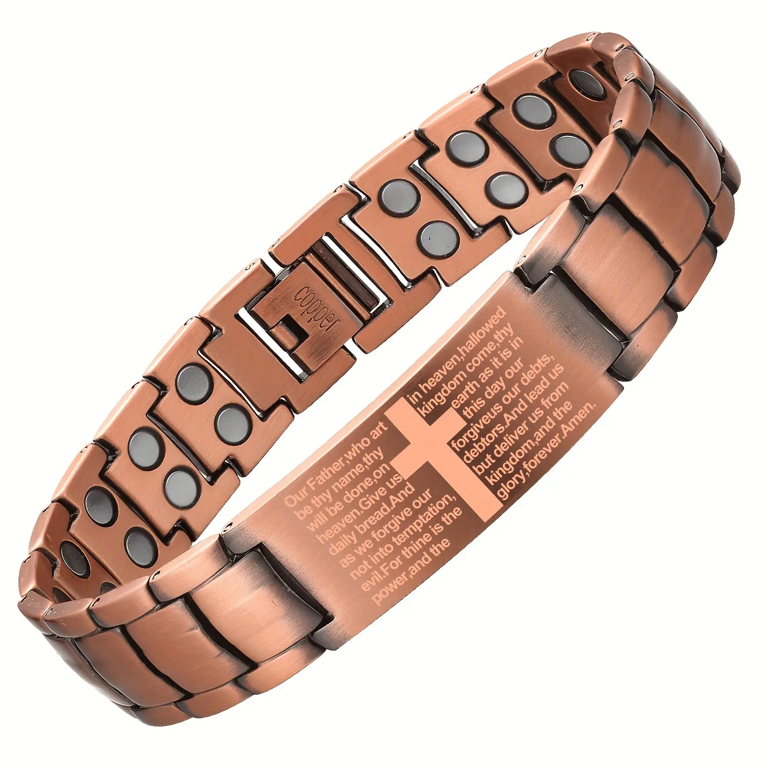 Men’s Pure Copper Magnetic Bracelet with Cross Design, Adjustable Vintage Bangle, Classic Minimalist Jewelry for Everyday Wear
