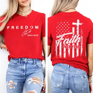 Freedom Signature Faith Over Fear T-Shirt, We Wear Red On October, Freedom American Flag Shirt, Freedom Patriotic Tee, Gift for Men and Women