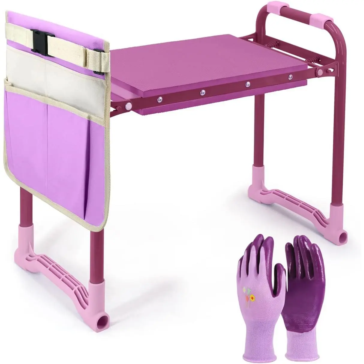Garden Kneeler Upgraded, Gardening Kneelers Stool with Rugged & Sturdy Steel Frame, Garden Seat and Kneeler Bench with Tool Pouch, EVA  Pad Protects Your (Purple)
