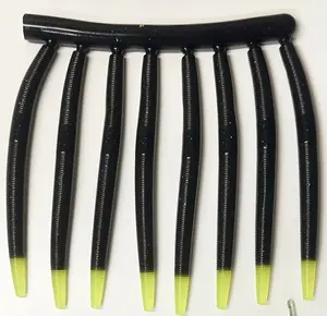 5″ Stick Worm Bass Bait Black Blue Flake Chartreuse tail– 8 pkg Hand-Poured Soft Plastic | Grass line Baits
