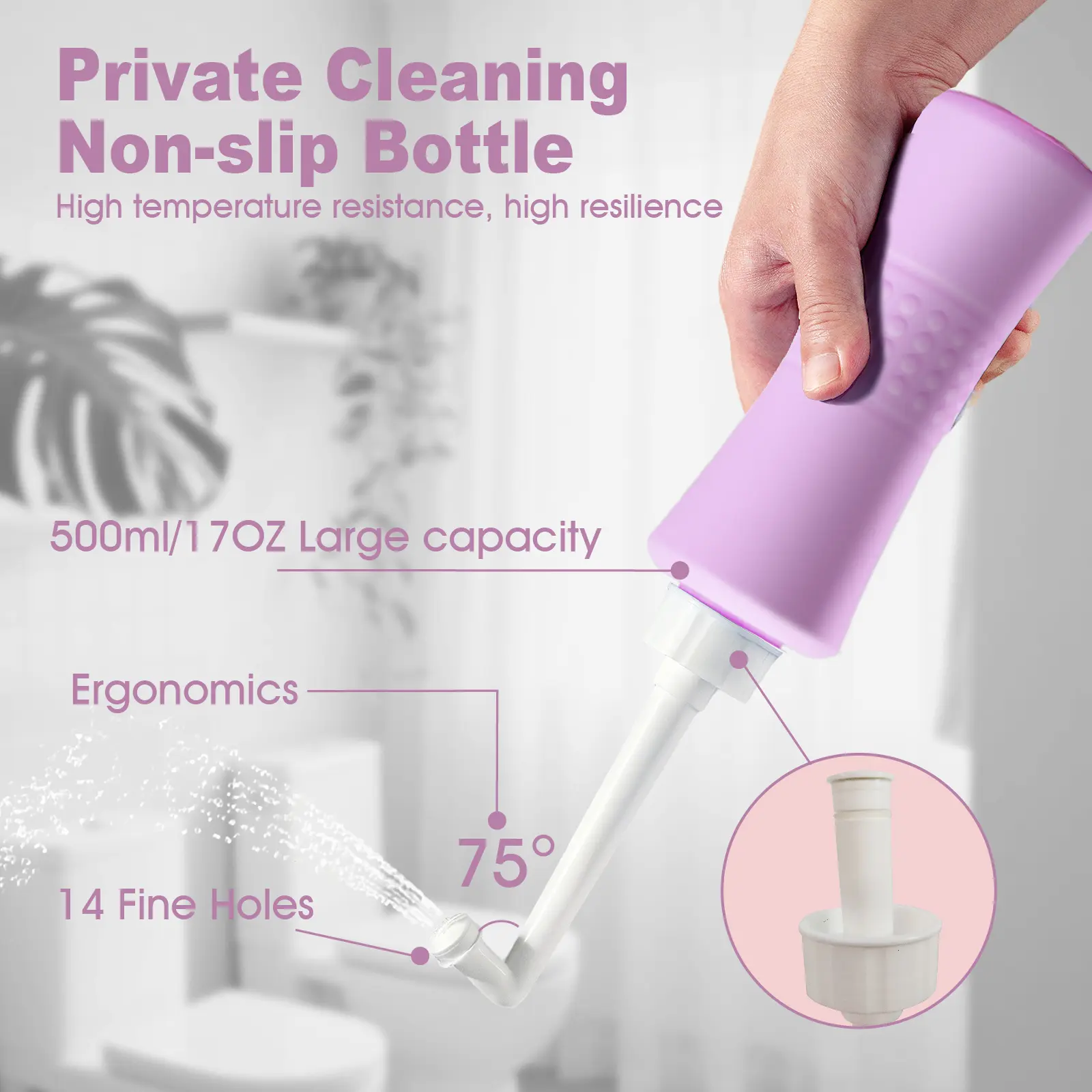 Postpartum Portable Travel Bidet Leak-proof Perineal Rinse Spray Bottle Purple 500ml Ergonomic 14 Holes for New Moms Postpartum Care & Recovery,Color: Purple,Upside Down Peri Bottle for Postpartum Care,Upside Down Peri Bottle for Postpartum Care