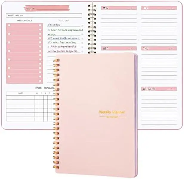 Undated Weekly Planner, A5 Personal Goals Journal Non Dated Weekly Planner to Do List Notebook with Goal Habit Tracker Organizer, Cute Undated Week Planners with Spiral Binding for Kids School Work