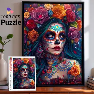 Tucocoo 1000-Piece Colorful Sugar Skull Woman Jigsaw Puzzle - Day of the Dead Artwork, 27.5x20in (70x50cm) Ecological Recycled Cardboard, Adult Brain Challenge, Birthday Gift, Wall Decoration