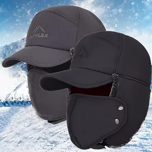 Winter 3 in 1 Thermal Fur Lined Trapper Hat with Ear Flap Full Face Warmer Cover Windproof Cycling Motorcycle Headwear for Youth windproof winter hat