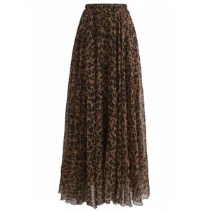 Plus Size Summer Printed Elastic Waist Chiffon Skirt Maxi Women Skirt