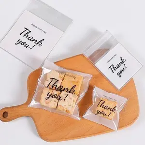 100pcs Plastic Gift Bags Thank You Cookie Bag Wedding Birthday Party Gatherings Biscuit Baking Home Packaging Self-Adhesive Bag