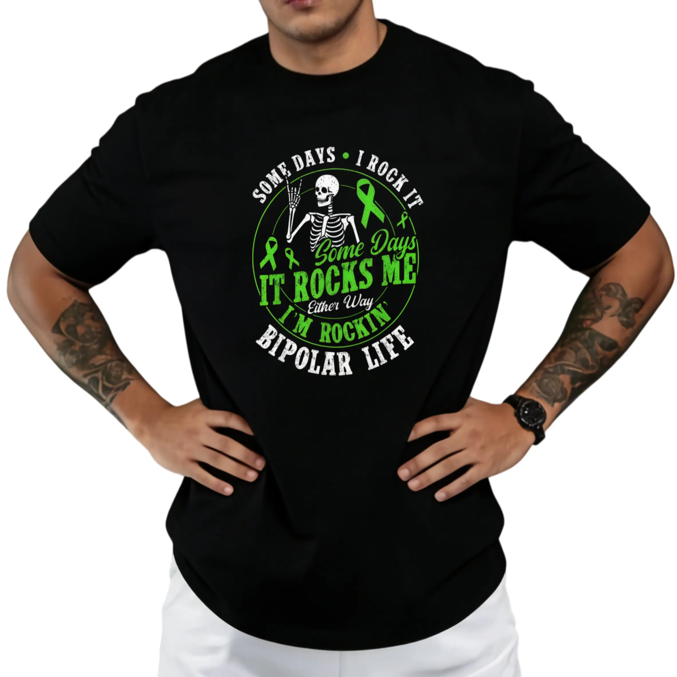 Men' Bipolar Warrior T-Shirt - Vintage Mental Awareness Tee with Bipolar Disorder, Retro Round Neck Casual Shirt Suitable for - Wear, Conversation Starter for & Mental