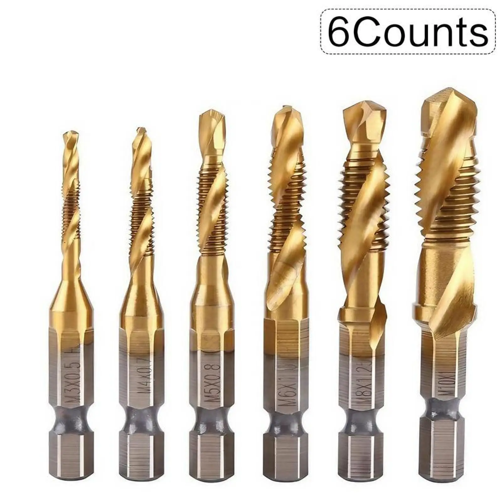 3 In 1 Spiral Tap Hex Shank Drill Bit Set,M3/M4/M5/M6/M8/M10 Drill Bits High Speed Steel,Professional Drill Accessories For Woodworking,Power Tool Acc