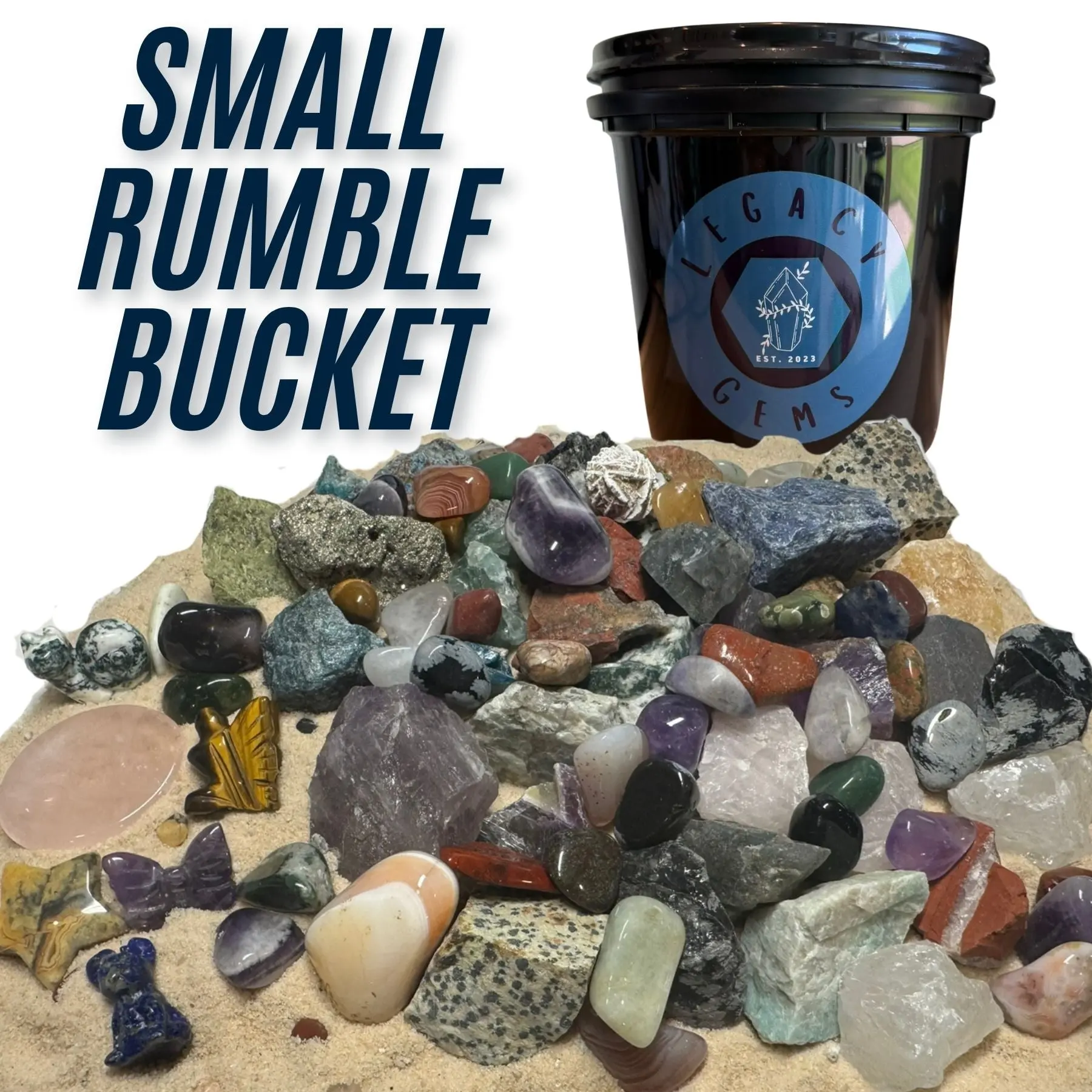 Small Rumble (Raw and Tumbled) Mining Bucket, 1 Quart Small Rumble (Raw and Tumbled) Mining Bucket, 1 Quart