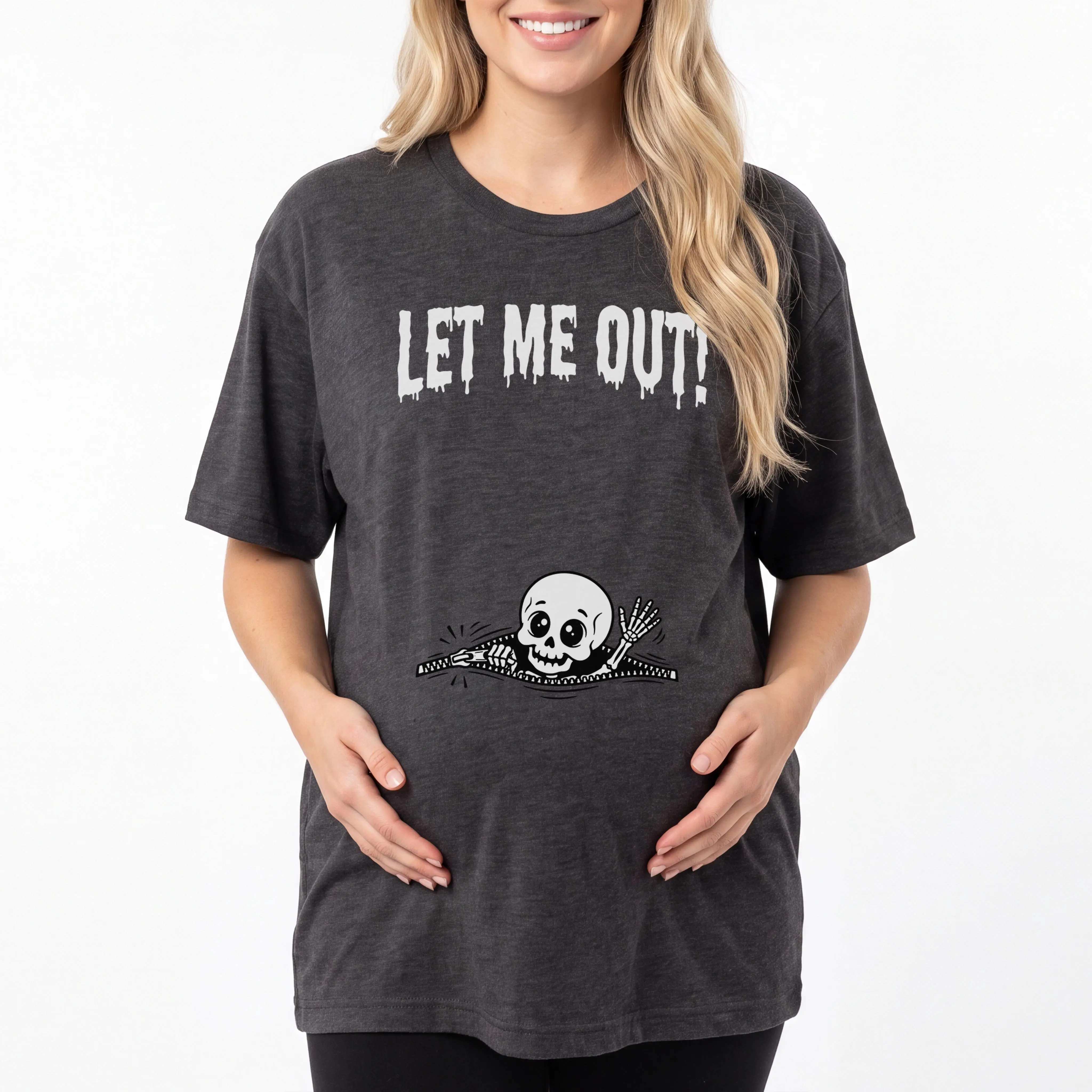 Funny Let Me Out Skeleton Maternity Shirt, Halloween Pregnancy Tee, Pregnancy Announcement Tshirt, Halloween Gift for New Mom