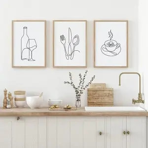 3pcs Kitchen Line Painting, Modern Poster Printing, Canvas Painting, Wall Decoration Painting, Restaurant Decoration, Housewarming Gift, Frameless Hanging Painting