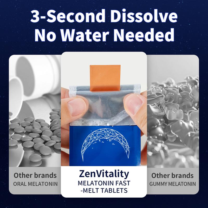 VLL Melatonin Fast-Melt Sleep Oral Strips – 5mg Melatonin Sleep Support | With L-Tryptophan, B6, B5, GABA | Sugar-Free | Blueberry Flavor | 30-Day Supply