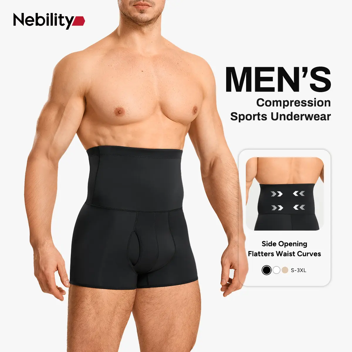【Ultra Soft】Nebility Men's High Waist Shapewear Boxer Briefs - Tummy Control Body Shaper Compression Underwear, Seamless Belly Girdle, Anti-Roll Non-Slip Waistband, Soft Breathable Slimming Shorts, Summer Sale