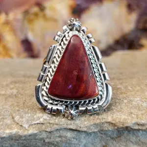 Navajo Made Purple Spiny Oyster Shell Sector Ring GJ-RNG-0191 Size 7