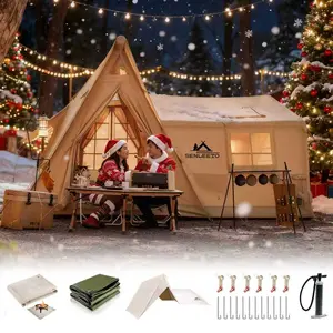 Senleetoo 13.5m² Oxford Fabric Glamping Tent - 8-10 Person High Ceiling Triangular Cabin Tent with Quick Inflation, Easy Setup, Breathable Waterproof, All-Season Wind-Resistant Design, Stove Jack & Skylight, Breathable Waterproof Tent, Easy Setup Tent