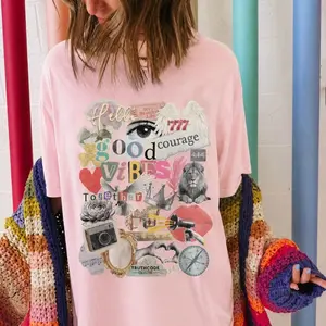 Organic Cotton "MANIFESTATION BOARD” Tee, Abundance Love Graphic T-Shirt, Angel Numbers, Vision Board Aesthetic Shirt, Positive Vibes Collage Tshirt, Spiritual Affirmation Unisex Crewneck Casual Top [GOTS + OCS Certified]