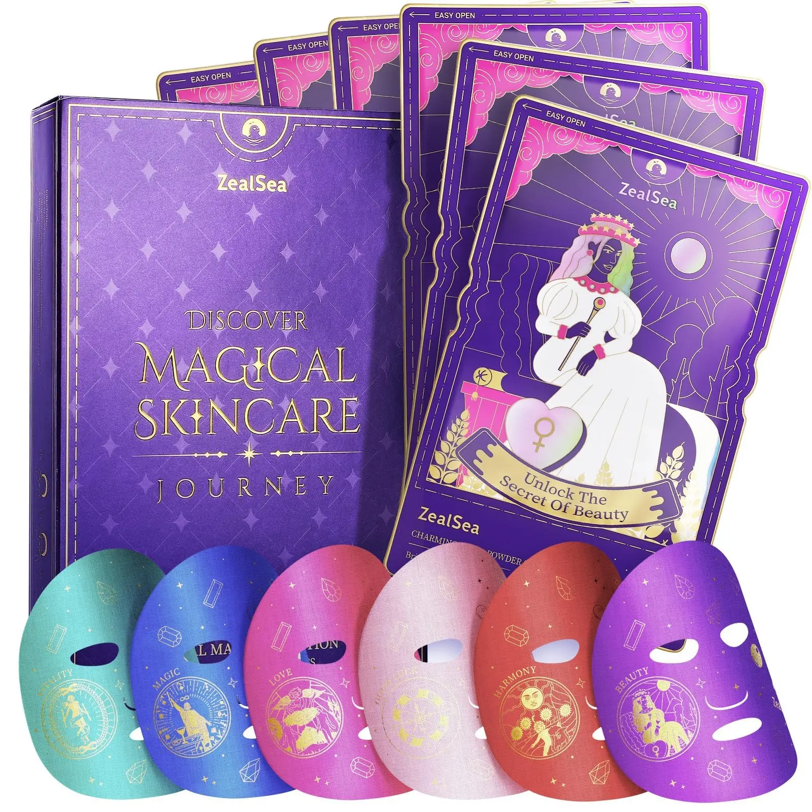 ZealSea 6 Variety Collagen Anti Aging&Hydrating Facial Mask Mix Set, With Astaxanthin Q10 Antioxidant, All Skin Compatibility, Self Care Spa Gift Set for Women, Birthday & Sleepover Gifts, Mood-boosting, Supporting Your Daily Mental Well-Being