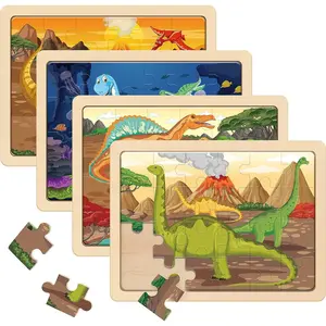 SYNARRY Wooden Dinosaur Puzzles for Kids Ages 4-8, 4 Packs 24 PCs Jigsaw Puzzles Preschool Educational Brain Teaser Boards Toys Gifts for Children, Wood Dino Puzzles for 4-8 Year Old Boys Girls