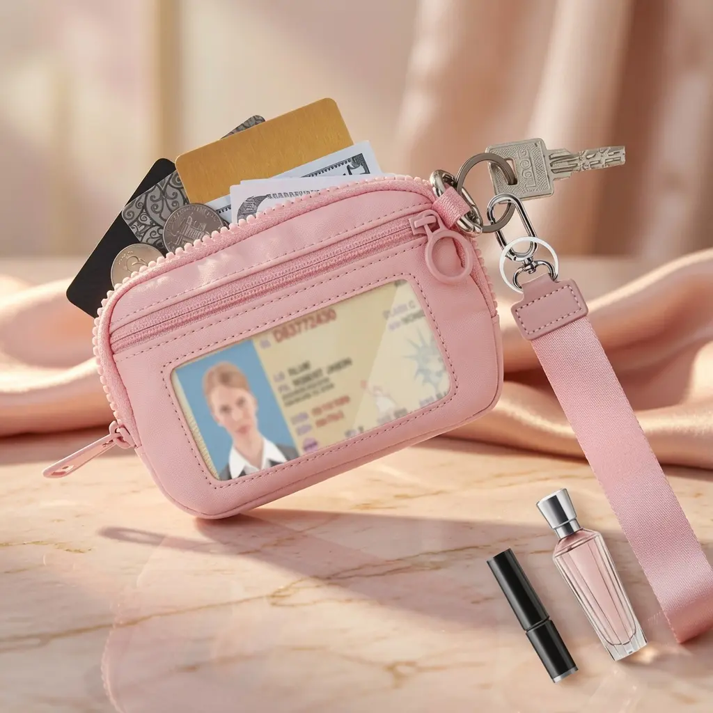 Casual Nylon Keychain Wristlet Wallet for Women, Lightweight Minimalist Zip Purse with RFID Blocking for Outdoor Travel, Adjustable Rfid Wristlet homedecor, Purse Pouch, Traveling, Detachable Strap,back to school,back to school haul