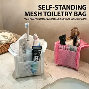 Freestanding Mesh Shower Caddy, Quick Dry Portable Toiletry Organizer Bag with Multi-Pockets, Foldable Bathroom Storage Tote for Travel Gym College Dorm